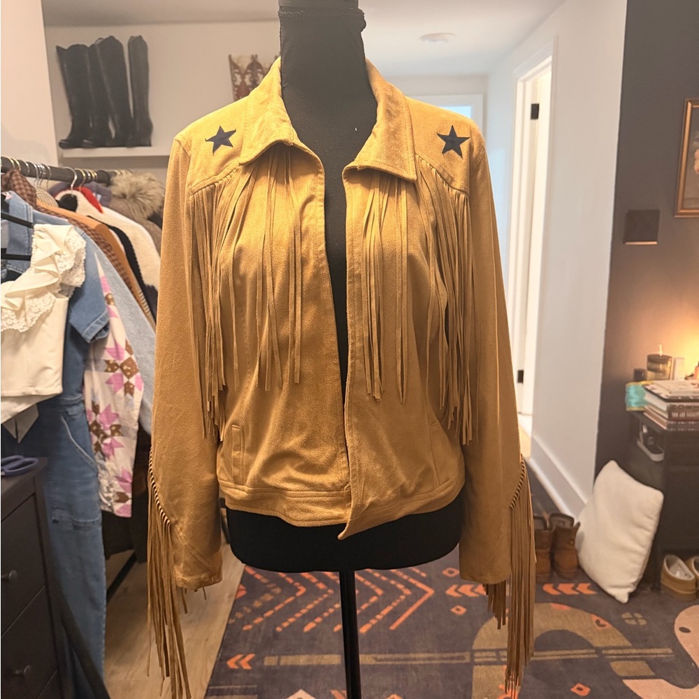 Idyllwind Tan Fringed Bomber Jacket with Star Details